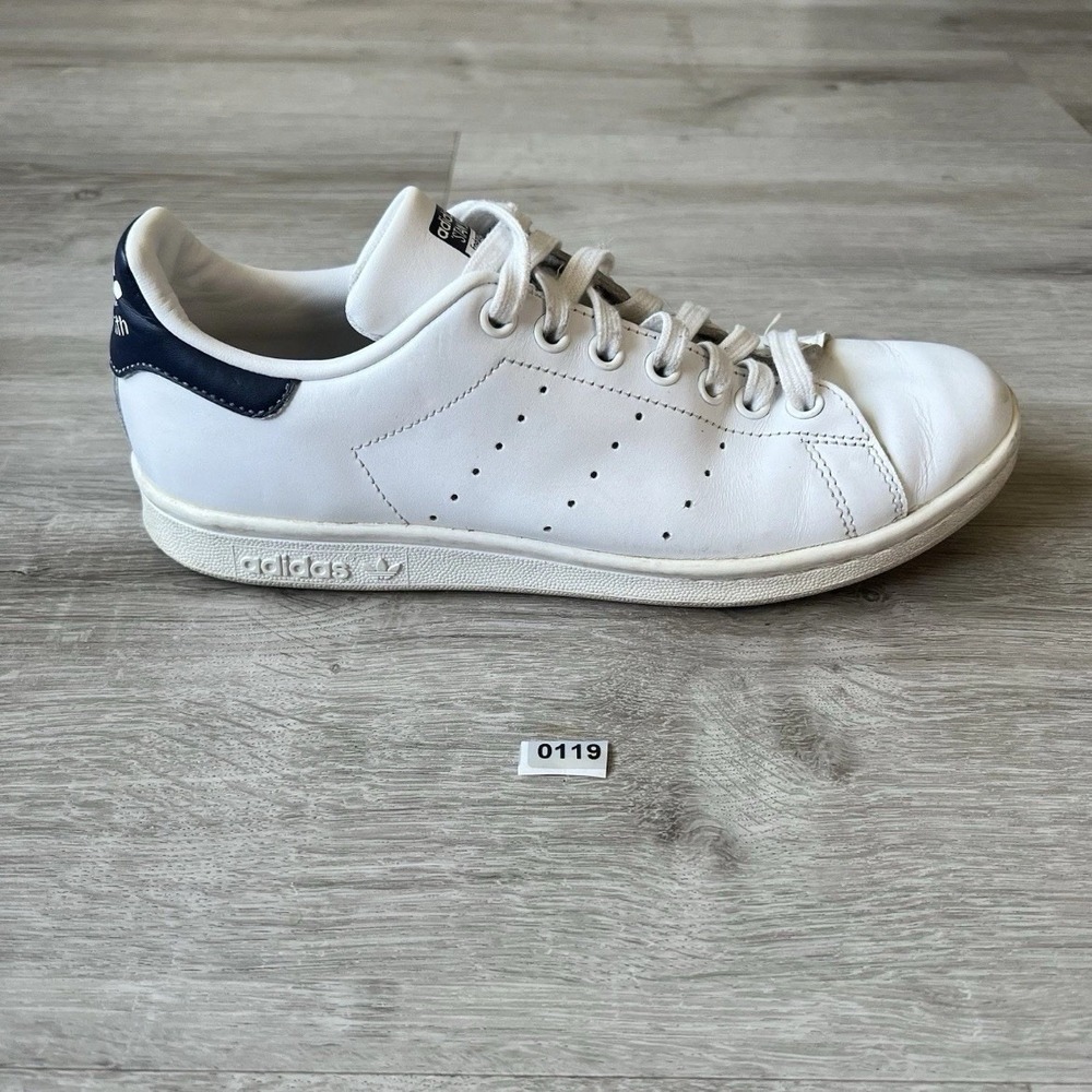 Adidas Stan Smith White Navy Leather Sneakers Women’s 7.5 Casual Shoes